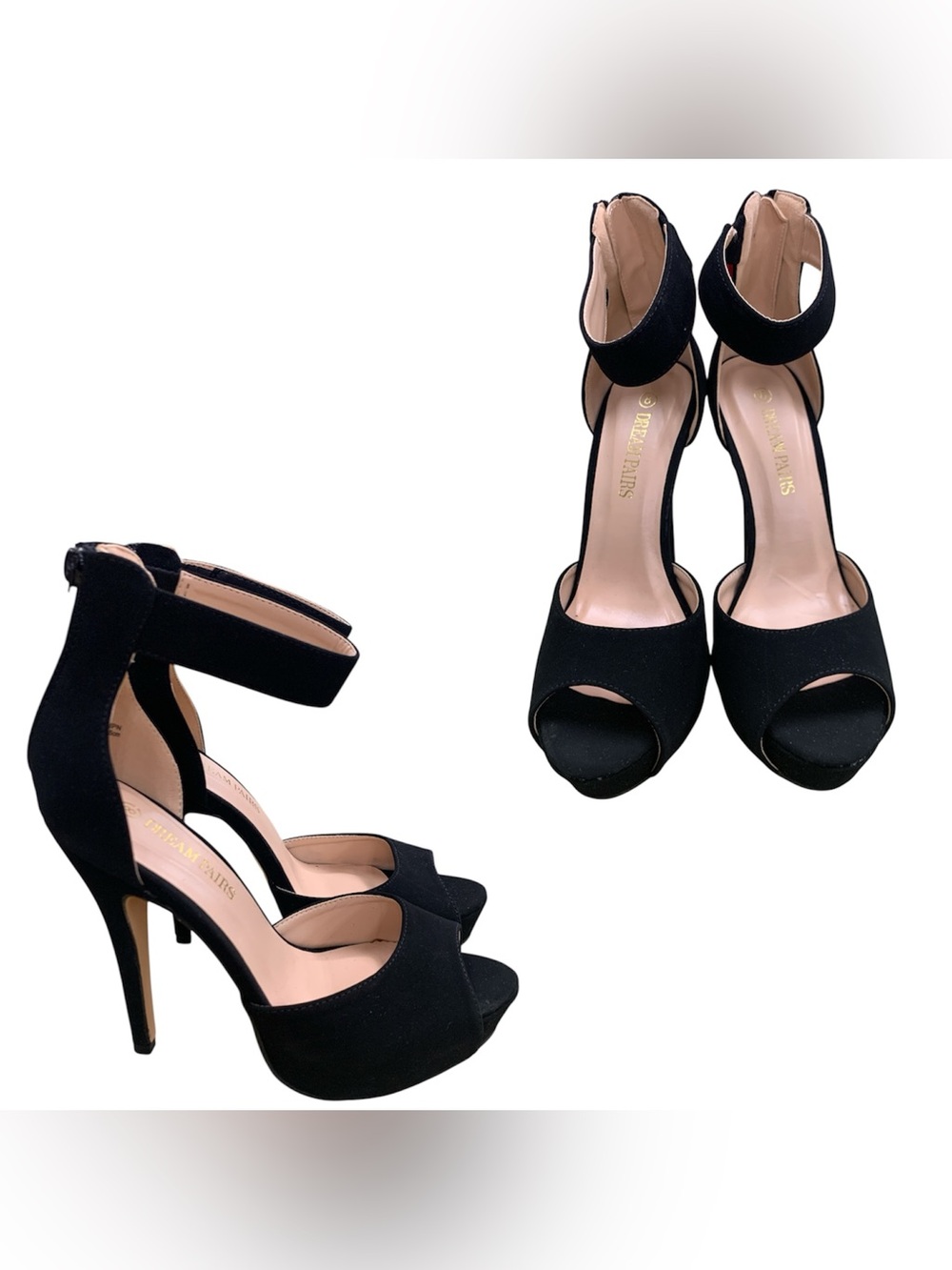 Dream Pairs Black Open-Toe Ankle-Strap Platform Heels S8